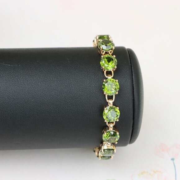 "Green Crystal Rose Gold Bracelet with Round Stones, XPBL1028 - Picture 9 of 12